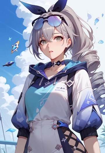 star rail,silver wolf,crop windbreaker,shorts  - AI generated anime art